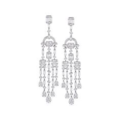 Ross-Simons - 8.00 ct. t. w. Diamond Chandelier Earrings in 18kt White Gold. Our exceptional pair of chandelier earrings will douse you in its exceptional radiance, leaving you set to steal the limelight at any occasion. A grand total of 8.00 ct. t. w. baguette, marquise, pear-shaped, princess-cut and round brilliant-cut diamonds form thoughtfully crafted clusters and drops that scintillate stunningly as they trickle downwards. Finely set in polished 18kt white gold. The pair hangs at a dramatic Wedding Bridesmaids Dresses, Diamond Anklet, Italian Gold Jewelry, Diamond Chandelier Earrings, Diamond Chandelier, Mixed Metal Bracelets, Pearl Strands Necklace, Mixed Metal Earrings, Fine Jewelery