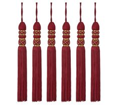 six red tassels with gold trimming on each one side and four smaller tassel