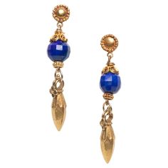 Lapis Lazuli Earrings, Lapis Lazuli Beads, Ear Jewelry, Tahiti, 22k Gold, Character Costumes, Pierced Ears, Earrings Gold, Lapis Lazuli