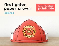 a fireman's hat with the words firefighter paper crown printed on it