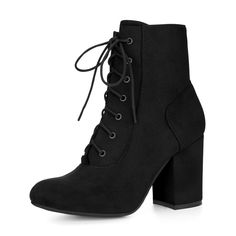 Shop Allegra K for faux suede round toe lace up chunky heel ankle booties you are looking for, get more women's chunky heel for yourelf. Order now! Free Returns! Katherine Pierce Outfits, Velvet Block Heels, Womens Black Booties, Womens Booties, Dr Shoes, Chunky Heel Ankle Boots, Womens Chunky Heels, Block Heel Ankle Boots, Chunky High Heels