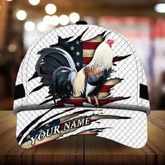 Rooster U.S Flag Custom Name Farm 3D Cap, Farm Cap, Farmer Baseball Cap, Cow Cap, Cow Gift, Farm Animal Hat Novelty Snapback Baseball Cap, Game Fowl, Beautiful Chickens, Flag Pattern, Cow Gifts, White Shoes Women, Animal Hats, Ball Caps, Hat Collection