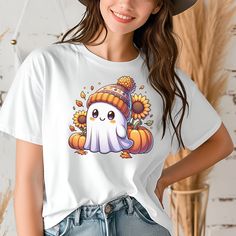 a woman wearing a white t - shirt with an octopus on it