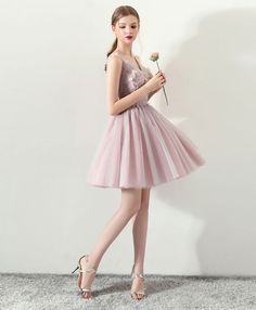 Tulle Mini Dress For Homecoming, Fitted V-neck Tulle Dress, Pink Bridesmaid Dress With Sheer Bodice, Tulle Cocktail Dress For Prom Season, Cocktail Tulle Dress For Prom Season, Knee-length Tulle Mini Dress For Prom, Mini Length Tulle Evening Dress For Prom, V-neck Bridesmaid Dress With Sheer Bodice, Sleeveless Tulle Mini Dress For Wedding