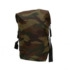 a camouflage print backpack on a white background