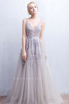 A-line Tulle Gown For Prom, A-line Tulle Gown, Tulle A-line Evening Dress For Bridesmaid, A-line Tulle Evening Dress For Bridesmaid, Tulle Bridesmaid Dress With Sweep Train For Prom, Elegant A-line Tulle Bridesmaid Dress, V-neck Tulle Bridesmaid Dress, Elegant Gray Tulle Evening Dress, Sleeveless Tulle Bridesmaid Dress For Formal Occasions