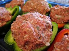 stuffed bell peppers with meat on them are ready to be eaten