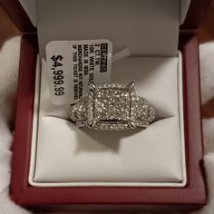 Brand New With Tag Size 7 Ladies' Women's Ring Solid Real 10k White Gold All Measurements & Testing Shown 2ct In Total Weight In Genuine Natural Diamonds! Whoa! Msrp $5000 Says Certified But I Don't Have The Certificate. Ships Insured. Keep In Mind You'll Be Contacted, If Something Happens To Package. Signature Required, You'll Need To Be Home At Time Of Delivery. If You Can't Be Home & Still Purchase, You'll Be Black-Listed, As It Can Reasonably Be Assumed That It Was Bought As A Joke. Serious White Halo Ring Radiant Cut For Anniversary, White Radiant Cut Halo Ring For Anniversary, Radiant Cut Diamond Wedding Ring With Accents In White, White Radiant Cut Ring With Diamond Accents, White Cluster Lab Grown Diamond Jewelry, Diamond White Bridal Sets With Princess Cut Prong Setting, Princess Cut Diamond White Bridal Sets With Prong Setting, White Diamond Bridal Set With Brilliant Cut, White Halo Ring With Princess Cut For Anniversary