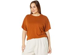 Madewell Plus Size Whisper Cotton Rib Crew Neck Tee - Women's Clothing : Saddle Brown : The primary materials that compose this product contain a minimum of 20 percent recycled content. ; Capture the classic vibes in this Madewell Plus Size Whisper Cotton Rib Crew Neck Tee. This tee compliments any style well for a relaxed look. Shirt-tail hem. Wide sleeved. Regular fit. 50% Organic Cotton, 50% Conventional Cotton. Machine wash, tumble dry. Imported. Measurements: Length: 29 in Sleeve Length: 15 Versatile Oversized T-shirt For Everyday, Versatile Relaxed Fit T-shirt For Fall, Versatile Oversized T-shirt, Casual Relaxed Fit T-shirt For Layering, Oversized Casual T-shirt For Gatherings, Effortless Tops For Casual Wear With Relaxed Fit, Effortless Relaxed Fit Tops For Casual Gatherings, Casual Relaxed Fit Top For Everyday, Comfortable Summer T-shirt For Casual Gatherings