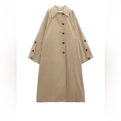 Brand Nwot Beige Long Coat With Button Cuffs, Oversized Neutral Button-up Outerwear, Neutral Oversized Button-up Outerwear, Oversized Brown Outerwear With Buttoned Pockets, Oversized Brown Outerwear With Snap Buttons, Oversized Neutral Outerwear With Buttons, Oversized Khaki Outerwear With Buttoned Pockets, Beige Fall Outerwear With Covered Buttons, Fall Beige Outerwear With Covered Buttons