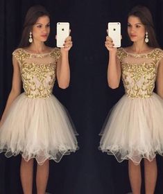 Beige Evening Dress For Prom, Gold Mini Dress For Wedding And Prom Season, White Evening Dress For Prom And Homecoming, Cream Evening Dress For Party And Prom Season, Champagne Mini Dress For Prom, Gold Mini Dress For Prom Season, Gold Mini-length Wedding Dress, Gold Mini Length Wedding Dress, Elegant Champagne Mini Dress For Homecoming