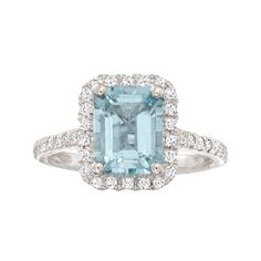 2.00 Carat Aquamarine and .40 ct. t.w. Diamond Ring in 14kt White Gold March Birthdays, Aquamarine Birthstone, Zierlicher Ring, Aquamarine Ring, Cz Jewelry, American Diamond, Multi Stone Ring, Dainty Ring, Round Brilliant Cut Diamond