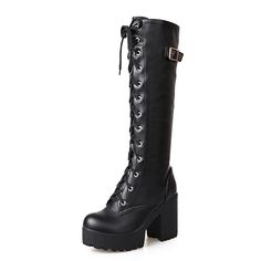 Knee High Boots Winter, Witch Boots, Inner Power, High Heel Boots Knee, Faux Leather Boots, Fashion White, Style Punk, Boots Women Fashion, White Square