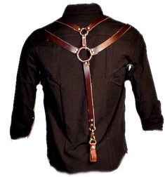 East Hollywood, Small Leather Accessories, Hollywood Studio, Leather Suspenders, Statement Tees, Brown Silver, The Double, Black Hardware, Button Front Shirt