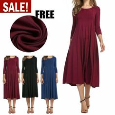 Find ideas๏ฟฝand inspiration for Women Ladies Long Sleeve Plains Long Maxi Dress Casual Swing Skater Midi Dress N, Fashion Womens Dresses Long Maxi Dress Casual, Work Party Dress, Long A Line Skirt, Maxi Dress Casual, Solid Midi Dress, Work Party, Long A, Dresses Ideas, Fashion Dresses Casual