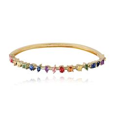 Multi Shape Rainbow Bangle Bracelet 14K Gold Natural Gemstone Bracelet Luxury Bracelet for Women Statement Bracelet Gift for Her - Etsy