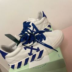 Bought At Neiman Marcus Comes With Receipt Comes With Box And Dust Bag Never Worn Designer Blue Sneakers For Spring, White Rain Boots, White Canvas Sneakers, Office Sneakers, Birthday Things, Off White Clothing, Pretty Shoes Sneakers, Off White Shoes, Top Sneakers Women