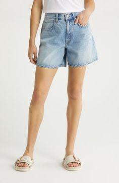 These easy-fitting shorts made from premium nonstretch denim with classic whiskering and fading will be your go-to summery staple. 5 1/2" inseam; 25" leg opening; 12" front rise; 16" back rise (size 29) Zip fly with button closure Five-pocket style 100% cotton Machine wash, tumble dry Made in the USA of imported fabric Fitted Medium Wash Bermuda Shorts, Fitted Medium Wash Bermuda Shorts For Summer, Faded Washed Jean Shorts, Faded Denim Shorts For Summer, High Rise Faded Shorts For Summer, Medium Wash Mid-rise Bermuda Shorts For Summer, Mid-rise Medium Wash Bermuda Shorts For Summer, Mid-rise Bermuda Shorts In Medium Wash For Summer, Relaxed Fit Jean Shorts For Summer