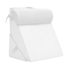 the back of a white chair cushion with ties on it's sides and an attached pillow