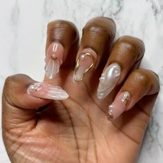 Pink and white ombré press on nails with 3D, gold chrome swirls, shell design and pearls. Available in coffin, square and almond shapes and in different lengths ranging from short to XL(XL Square only). Please note that almond shape is approximately 2.5cm long/medium length. Comes in a set of 10 nails, available in sizes small, medium, large and custom. Nail Sizes: Size 0 - 15mm Size 1 - 14mm Size 2 - 13mm Size 3 - 11mm Size 4 - 10mm Size 5 - 9.5mm Size 6 - 9mm Size 7 - 8mm Size 8 - 7mm Size 9 - 3d Texture Nails, 3d Nail Inspiration, Cool 3d Nails, 3d Effect Nails, Ombre And Chrome Nails, Metallic 3d Nails, Shell 3d Nails, Chrome Seashell Nails, Square Shell Nails