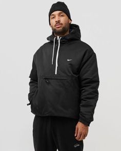 ad eBay - Find many great new & used options and get the best deals for Nike Solo Swoosh Satin Black Anorak 1/2 Zip Hooded Jacket DR0839-010 Size XXL at the best online prices at eBay! Free shipping for many products! Men's Wardrobe, Mens Activewear, The Gym, Hooded Jacket, Zip Pockets, Active Wear, Perfect Fit, Mens Accessories, Thing 1