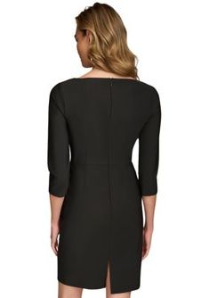 An asymmetrical neckline adds artful appeal to this sheath dress from Donna Karan. | Donna Karan New York Women's Asymmetric Neck Solid Sheath Dress, Black, 14 Asymmetrical Neckline, Donna Karan, Sheath Dress, Dress Black, New York, Black