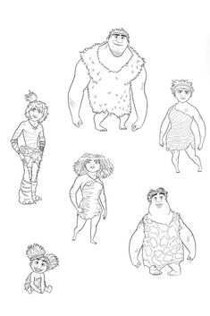 some cartoon characters are drawn in black and white