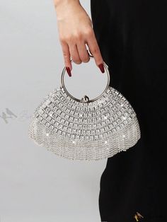 Bird in Bag - Glamorous Women's Clutch Bag with Shimmering Diamond Embellishments Luxury Party Bags With Rhinestone Fringe, Silver Bling Bags For Night Out, Silver Handheld Bag With Bling, Elegant Evening Bags With Rhinestone Fringe, Silver Bling Handheld Bag, Glamorous Event Bag With Bling, Glamorous Event Bags With Bling, Glamorous Bling Bag For Events, Glamorous Embellished Silver Bag