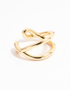 Upgrade your look with this captivating Gold Plated Wavy Double Row Ring. The mesmerizing wavy design and gleaming gold-plated finish create an effortlessly chic statement piece that will add a touch of elegance to any outfit. Material: Gold Plated Dimensions: Diameter 17 mm x Band Width 8 mm | Lovisa Gold Plated Wavy Double Row Ring, Size: XS/S Trendy Gold Jewelry For Spring, Minimalist Gold Jewelry For Spring, Modern Twist Gold Open Band Jewelry, Gold Metal Rings For Spring, Gold Open Ring Jewelry For Spring, Modern Twist Gold Metal Rings, Elegant Gold Wavy Rings, Wavy Design, Upgrade Your Look