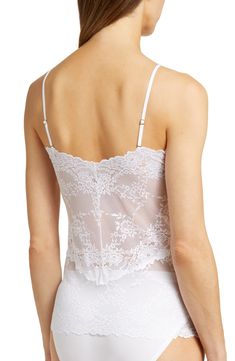 Lovely stretch lace brings romance to this square-neck cami designed with slinky adjustable straps. Square neck Adjustable straps 85% nylon, 15% Lycra® elastane Hand wash, line dry Imported Fitted Lace Camisole With Built-in Bra, Lace Camisole With Adjustable Straps, Fitted Lace Camisole With Tank Straps, Fitted White Tank Top With Delicate Lace, Stretch Lace Camisole With Straps, Lace Tank Top With Adjustable Spaghetti Straps, Lace Cami Tank Top With Adjustable Straps, Elegant Lace Tank Top With Straps, Elegant Lace Tank Top