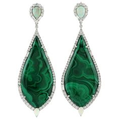 41.2 Carat Malachite Opal Diamond 18 Karat Gold Earrings For Sale at 1stDibs Luxury Green Multi-stone Earrings, Elegant Malachite Earrings, Mens Diamond Jewelry, Blue Chalcedony Earrings, Opal Drop Earrings, Malachite Jewelry, Diamond Jewelry Designs, Stunning Earrings, Precious Gems