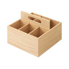 a wooden box with two compartments on it