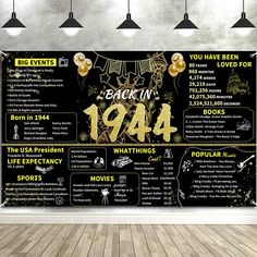 a black and gold birthday party poster with the date, age and years on it