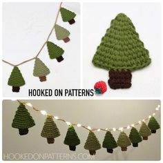 crocheted christmas tree garland with lights