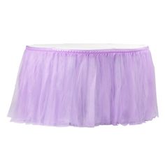 a purple tulle table skirt on a white background, with the top half down