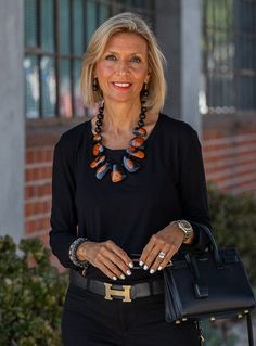 This Black Rust Geometric Statement Necklace And Earring Set is a statement piece Made of acrylic geometric pieces in black and rust combo The necklace is lightweight Matching bead earrings as a set Material: Acrylic beads, Gold tone chain Lobster closure in the back with 3" chain extenstion Necklace length from neck to bottom 6" Chic Black Jewelry For Workwear, Chic Black Jewelry For Work, Black Jewelry For Work, Scarf Sale, Just Style, Scarf Poncho, Chunky Beads, Necklace And Earring Set, Cardigan Vest