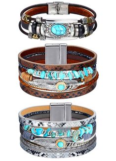 PRICES MAY VARY. 🌷🌷【Unique Boho Bracelet Set】Indulge in our set of 3 leather bracelet wraps featuring crystal beads, multi-layer, and resin stone styles. Explore a wide range of styles with our diverse selection. Versatile for any occasion, whether it's shopping, work, parties, dances, or dates, these bracelets is sure to turn heads and garner compliments. 🌷🌷【Premium Craftsmanship】Our leather cuff bracelet set is meticulously handcrafted using environmentally-friendly leather. The boho brace Bracelets Western, Western Bracelets, Leather Wrap Bracelets, Bracelets Leather, Work Parties, Bracelets Boho, Leather Bracelets Women, Boho Wrap Bracelet, Resin Stone