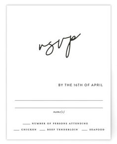 a wedding rsp card with the word, by the 16th of april on it