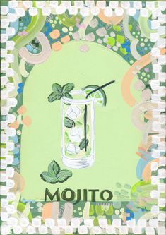 a painting of a mojito drink with mints