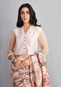 Torani-Blush Pink Gulbahari Chandani Blouse-INDIASPOPUP.COM Pink Saree Blouse, Corset Blouse, Ritu Kumar, Indian Textiles, Blouse For Women, Silk Organza, Blouse Online, Pink Blouse, Blouse Fabric