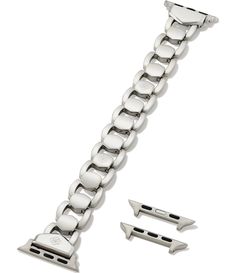 From Kendra Scott, the Kendra Scott Women's Davis Stainless Steel Bracelet Watch Band features:Plated stainless steelRemovable link/clasp closure Compatible with Apple Watch® Series 1-9 and any Samsung Galaxy Watch® with 20mm strapsCompatible with both case sizes: 38/40/41mm, 42/44/45mmStrap length approx. 5.47" - 6.88"  Imported. Timeless Silver Bracelet Strap Watch Band, Silver Timeless Bracelet Strap Watch Bands, Timeless Silver Watch Band With Bracelet Strap, Formal Silver Watch Band With Solid Link Construction, Luxury Silver Watch Bands With Stainless Steel Clasp, Luxury Silver Watch Band With Solid Link Construction, Classic Silver Apple Watch Band With Polished Finish, Formal Silver Apple Watch Band With Polished Finish, Silver Stainless Steel Apple Watch Band With Polished Finish