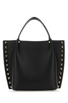 Black Leather Rockstud Handbag Valentino Garavani Bag, Mens Designer Shoes, Louis Vuitton Shoulder Bag, Luxury Accessories, Black Tote Bag, Black Handbags, Womens Tote Bags, Valentino Garavani, Calf Leather