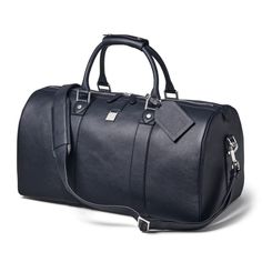 Boston Leather Travel Bag in Navy Pebble Modern Epsom Leather Bag With Leather Trim, Modern Bags With Epsom Leather And Leather Trim, Luxury Textured Leather Duffle Bag For Travel, Luxury Travel Duffle Bag With Textured Leather, Classic Bags With Leather Trim And Epsom Leather, Luxury Textured Leather Travel Duffle Bag, Classic Epsom Leather Bags With Leather Trim, Classic Bags With Epsom Leather And Leather Trim, Elegant Textured Leather Weekender Bag For Travel