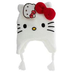 Dimensions: 15.5" x 9.25" Material: Fabric Color: White, Red, Black & Yellow Quantity: 1 Bundle up for the cold weather with this Hello Kitty Laplander Hat! This adorable winter hat features Hello Kitty's face against a soft Sherpa body. In the top right corner is the character's iconic bright red bow. Hanging below the hat are braided tassels that give it movement. Pair this hat with a fun outfit for a cute look! Hello Kitty Hat, Kitty Crafts, Braided Tassels, Diy Hello Kitty, Hello Kitty Crafts, Hello Kitty Aesthetic, Hello Kitty Collection, Hat Knitting Patterns, Christmas Fashion