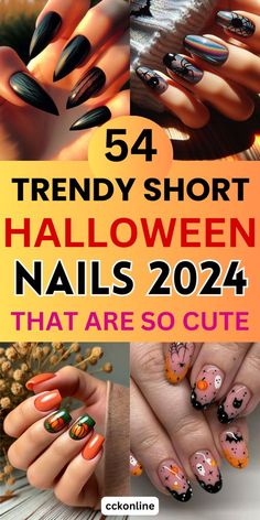 Short Almond Spooky Nails, Short Spooky Nail Designs, Halloween Ombre Nails Short, Halloween Nails Acrylic Purple, Subtle Spooky Nails, Fall Halloween Nail Designs, Black Cat Halloween Nails, Halloween Gel Nails Designs, Halloween Sns Nails