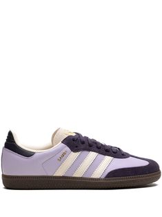 Adidas Samba OG "Silver Dawn/Aurora Black" Sneakers  - Farfetch Purple Sambas, Purple Adidas Shoes, Samba Pink Laces, Adidas Purple Sneakers With Round Toe, Casual Purple Adidas Sneakers, Adidas Purple Leather Sneakers, Purple Sneakers, Adidas Samba Og, Purple Shoes