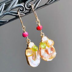 "6989 Pink Baroque Pearl Earrings Gold Filled wire wrapped multi natural gemstones bohemian statement cluster dangle drops birthday anniversary Valentine's day Mother's day Christmas holiday gift for her women mom sister wife girlfriend daughter niece aunt grandma cousin colleague best friend. Enjoy the beauty & power of natural gemstones. MATERIALS & DIMENSIONS ✦ Natural BAROQUE PEARL, light pink, ovals approx. 20x16mm; ✦ Natural RUBY, pinkish red, faceted rondelles approx. 5x3mm; ✦ Multi gemst Handmade Bohemian Briolette Earrings, Fusion Style Wire Wrapped Drop Earrings, Bohemian Multi-stone Dangle Jewelry, Bohemian Multicolor Briolette Jewelry, Bohemian Briolette Nickel-free Jewelry, Nickel-free Briolette Bohemian Jewelry, Bohemian Briolette Gemstone Earrings, Bohemian Multi-stone Dangle Earrings, Bohemian Briolette Wire Wrapped Earrings