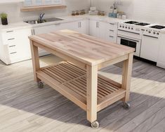 a kitchen with a wooden table and white appliances in the back drop off cabinet area