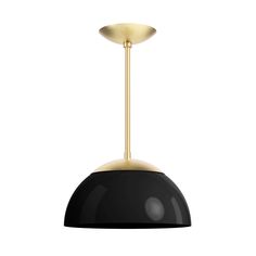 a black and gold pendant light on a white background