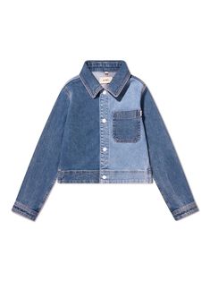 blue cotton blend denim classic collar front press-stud fastening chest patch pocket long sleeves buttoned cuffs seam detailing straight hem Girls Denim Jacket, Dress With Jean Jacket, Product Shots, Baby Boy Accessories, Spring 2025, Burberry Kids, Dolce And Gabbana Kids, Denim Trends, Kids Jordans